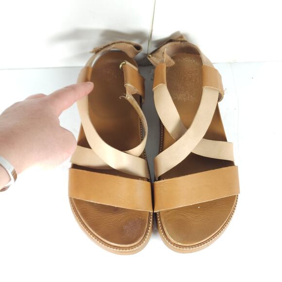Sorel Women's Grooming US8,5 Tan Leather Criss Cross Platform Slingback Sandals - Picture 4 of 16